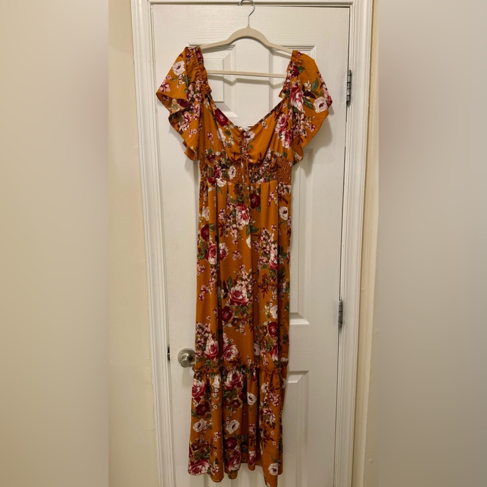 Gold mustard floral maxi dress